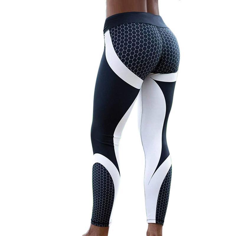 Hayoha Mesh Pattern Print Leggings fitness Leggings For Women Sporting Workout Leggins Elastic Slim Black White Pants - Sam thomas