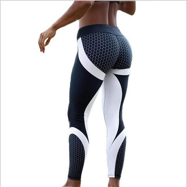 Hayoha Mesh Pattern Print Leggings fitness Leggings For Women Sporting Workout Leggins Elastic Slim Black White Pants - Sam thomas